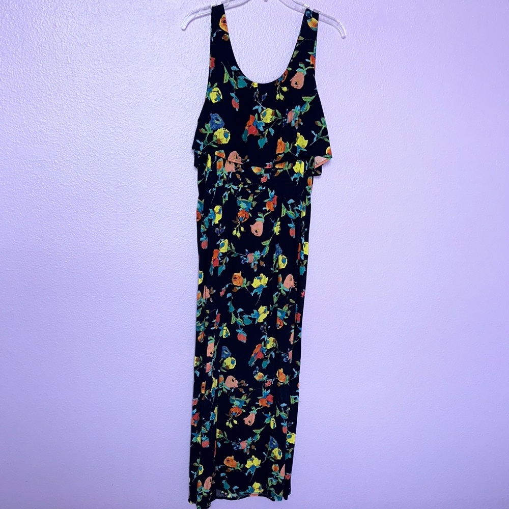 MERONA Floral Sleeveless Maxi Dress with Ruffle Overlay on top